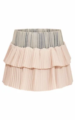 Stone Acid Wash Denim Pleated Mini Skirt