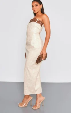 Stone Acid Wash PU Belt Detail Bandeau Midaxi Dress