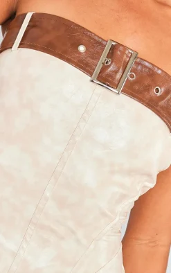 Stone Acid Wash PU Belt Detail Bandeau Midaxi Dress