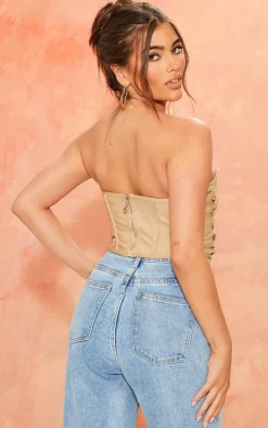 Stone Bandage Lace Up Detail Boned Dip Hem Corset