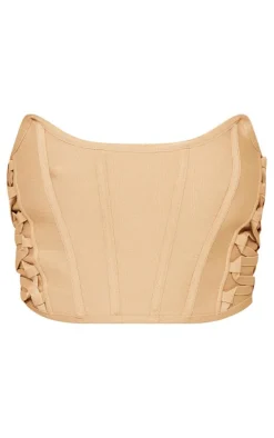 Stone Bandage Lace Up Detail Boned Dip Hem Corset