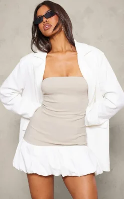 Stone Bandeau Puff Hem Mini Dress