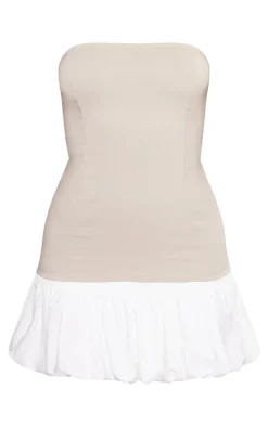 Stone Bandeau Puff Hem Mini Dress