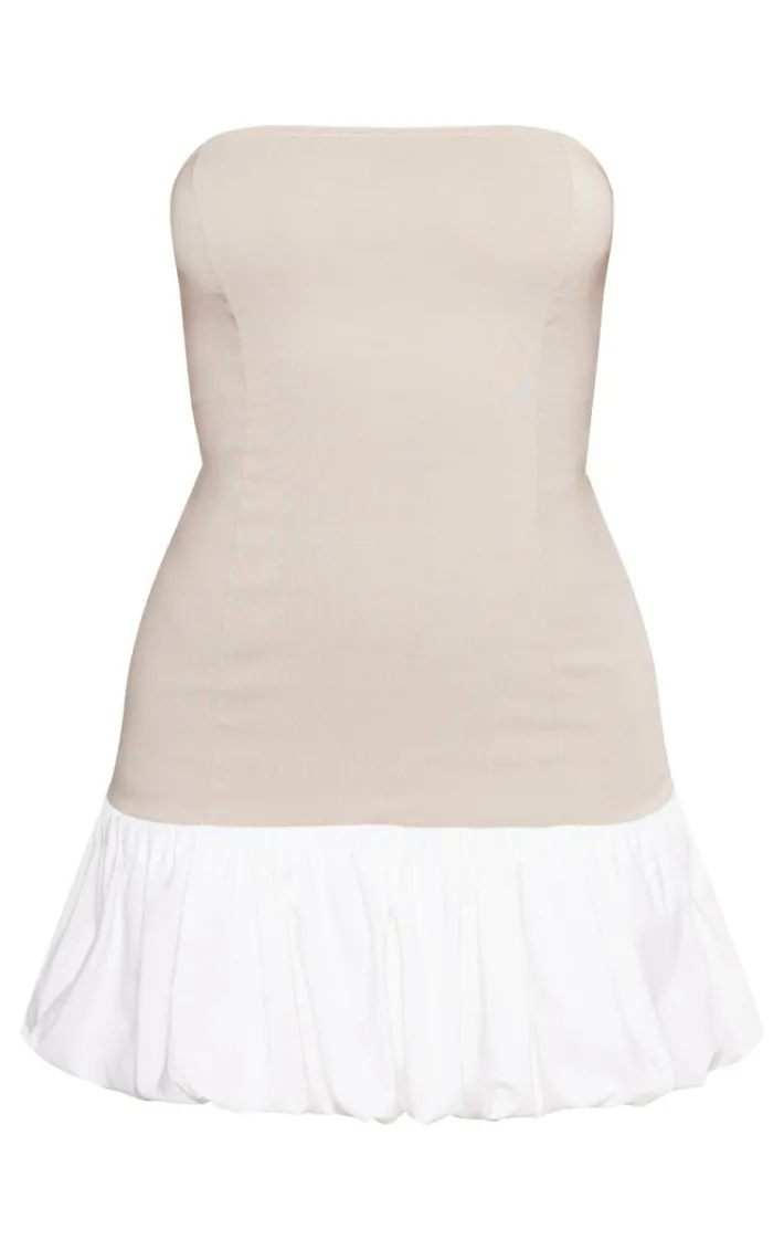 Stone Bandeau Puff Hem Mini Dress