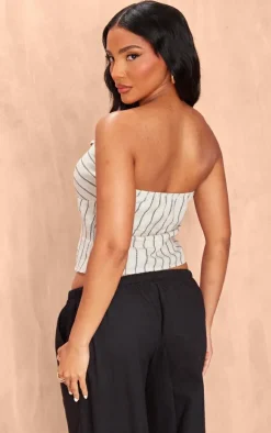 Stone Bandeau Tie Front Striped Linen Crop