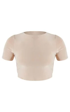 Stone Basic Slinky Short Sleeve Crop Top