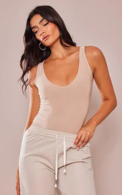Stone Basic Slinky V Neck Bodysuit