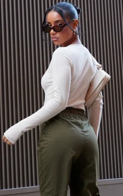 Stone Basic Soft Ribbed Long Sleeve Bodysuit