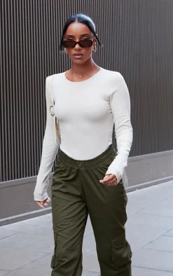 Stone Basic Soft Ribbed Long Sleeve Bodysuit