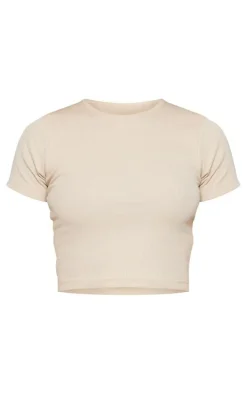 Stone Basic Soft Ribbed Short Sleeve Crop Top