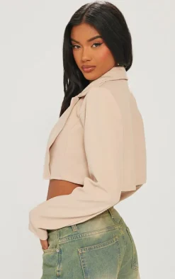 Stone Basic Woven Seam Detail Cropped Blazer