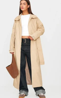 Stone Belted Cuff Detail Trench Coat