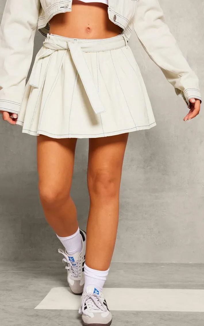 Stone Belted Pleated Mini Skirt