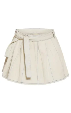 Stone Belted Pleated Mini Skirt