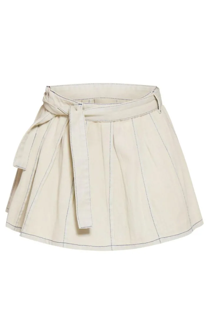 Stone Belted Pleated Mini Skirt