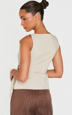 Stone Bengaline Boatneck Buckle Detail Long Top