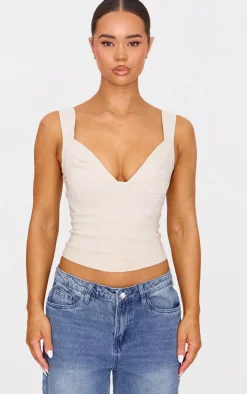 Stone Bengaline Stretch Woven Plunge Crop Top