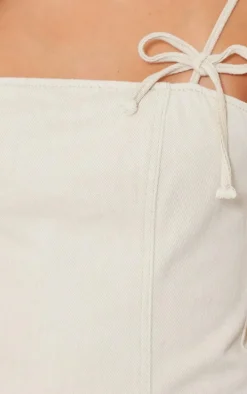 Stone Bow Detail Puffball Denim Mini Dress