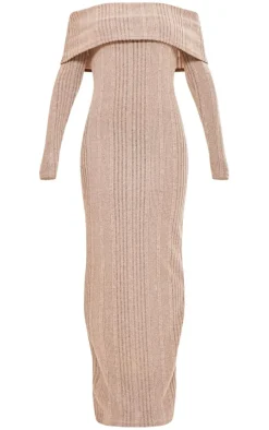 Stone Brushed Rib Oversized Bardot Maxi Dress