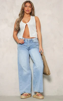 Stone Brushed Stripe Ladder Button Front Vest