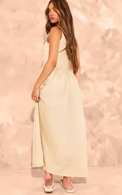 Stone Button Up Poplin Midaxi Dress