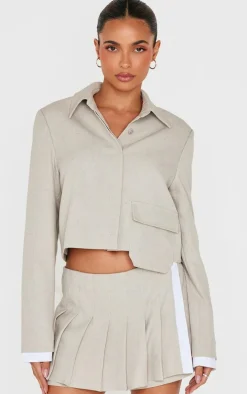 Stone Button Up Tailored Cropped Jacket
