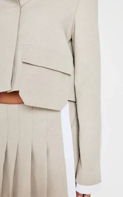 Stone Button Up Tailored Cropped Jacket