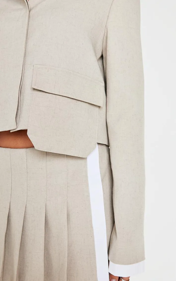 Stone Button Up Tailored Cropped Jacket
