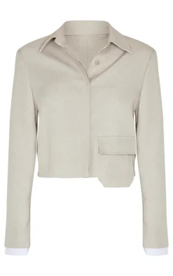 Stone Button Up Tailored Cropped Jacket