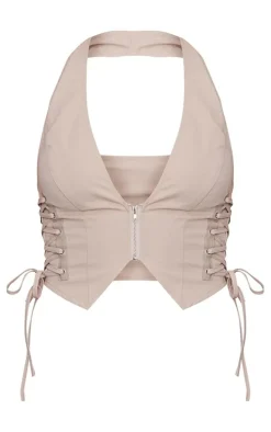 Stone Cargo Lace Up Side Zip Up Crop Top