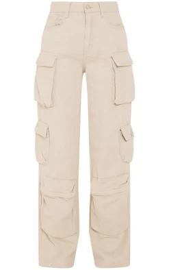 Stone Cargo Pocket Detail Wide Leg Jeans