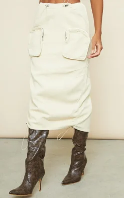 Stone Cargo Pocket Elasticated Waist Midi Skirt
