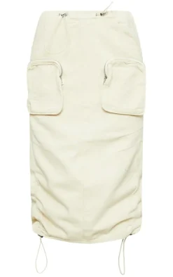 Stone Cargo Pocket Elasticated Waist Midi Skirt