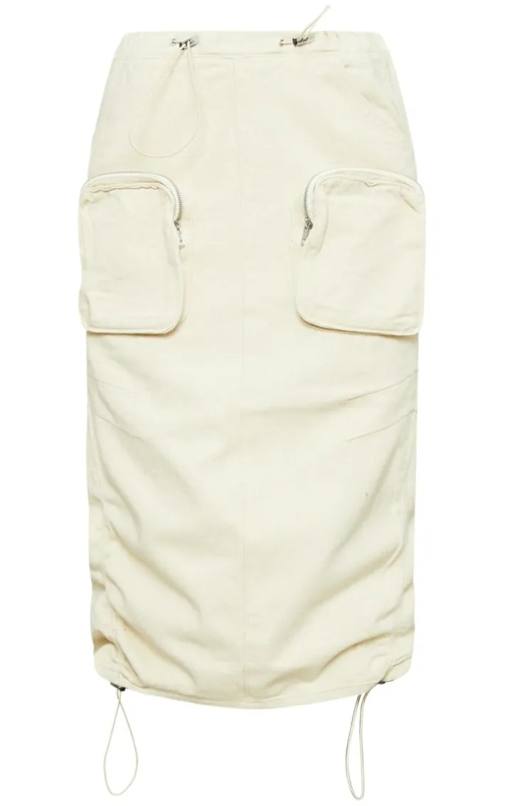 Stone Cargo Pocket Elasticated Waist Midi Skirt
