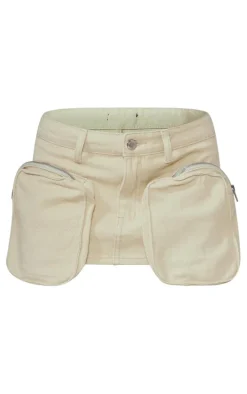 Stone Cargo Pocket Mini Denim Skirt