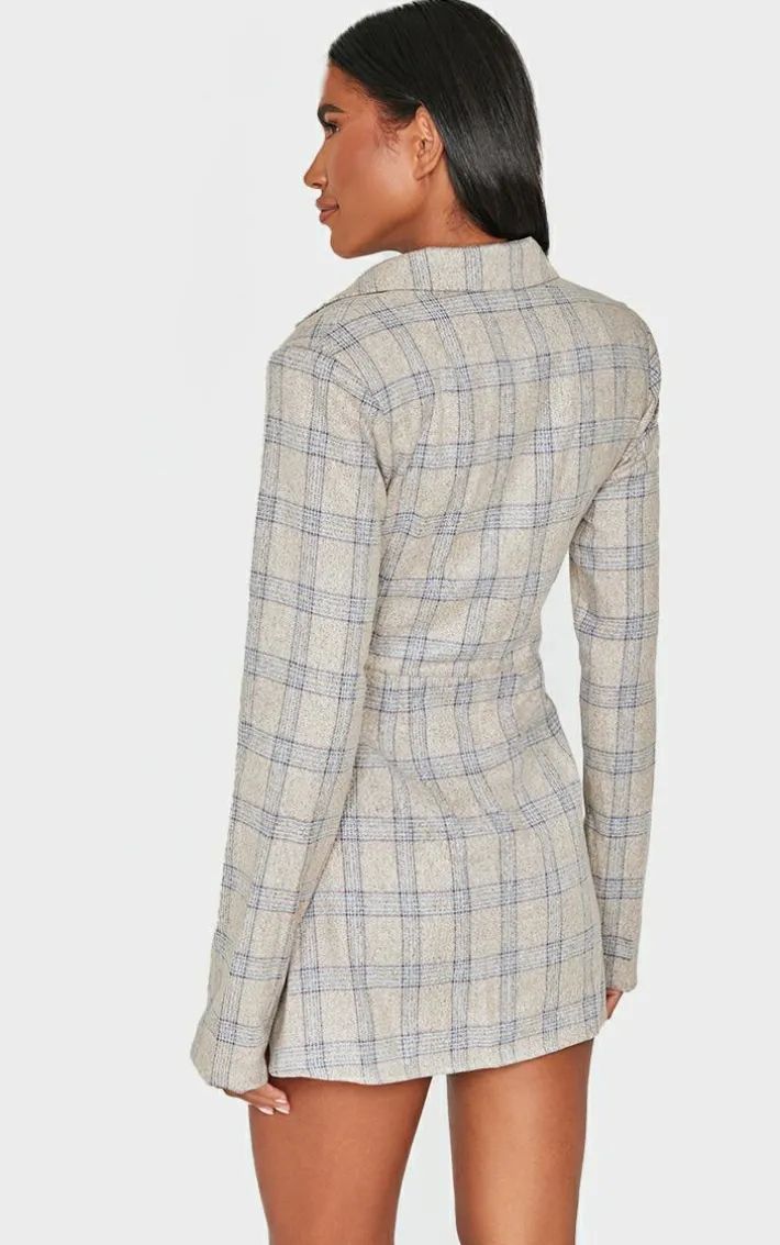 Stone Check Cut Out Long Sleeved Blazer Dress