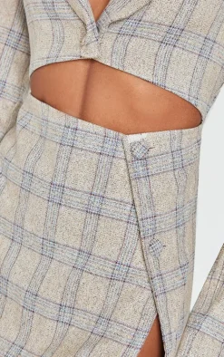 Stone Check Cut Out Long Sleeved Blazer Dress