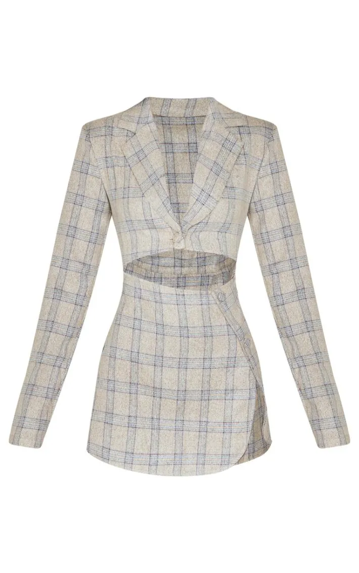 Stone Check Cut Out Long Sleeved Blazer Dress
