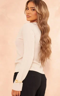 Stone Cheesecloth Tie Front Long Sleeve Shirt