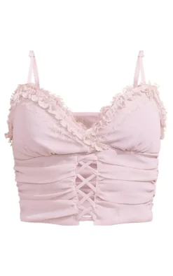 Stone Chiffon Lace Trim Cami Top