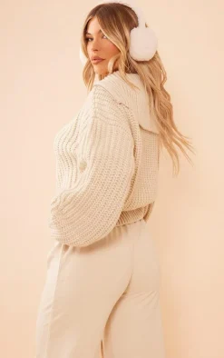 Stone Chunky Knitted Zip Up Oversized Sweater