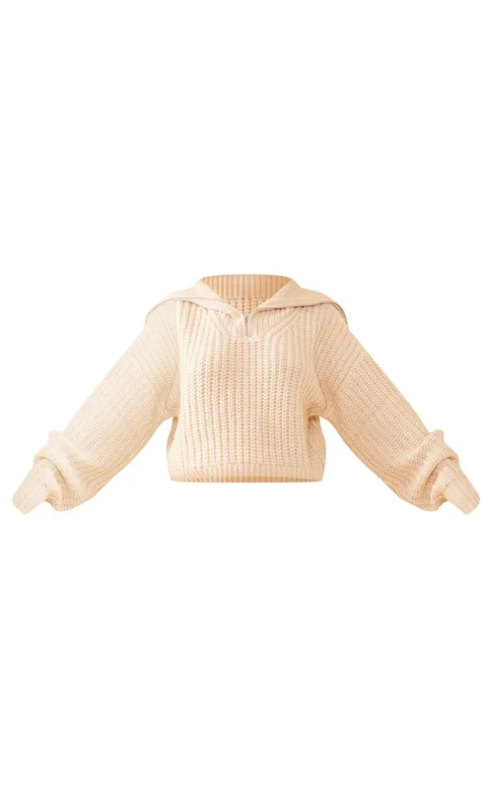 Stone Chunky Knitted Zip Up Oversized Sweater