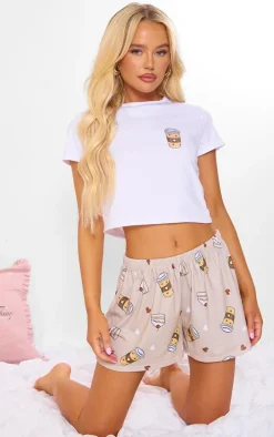 Stone Coffee Print Short PJ Set