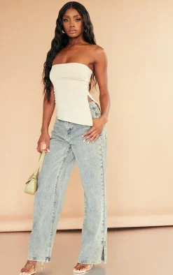 Stone Contour Slinky Bandeau Asymmetric Split Hem Longline Top