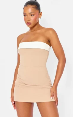 Stone Contrast Fold Over Bandeau Romper