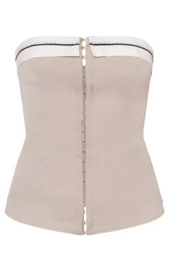 Stone Contrast Foldover Panel Hook And Eye Corset