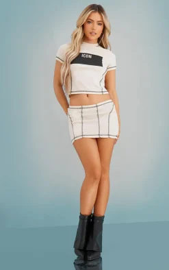 Stone Contrast Stitch Extreme Low Rise Micro Mini Skirt