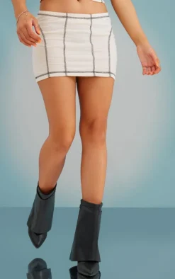 Stone Contrast Stitch Extreme Low Rise Micro Mini Skirt