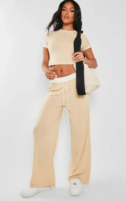 Stone Contrast Wide Leg Pants