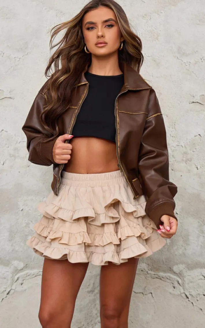 Stone Cord Frill Rara Mini Skirt
